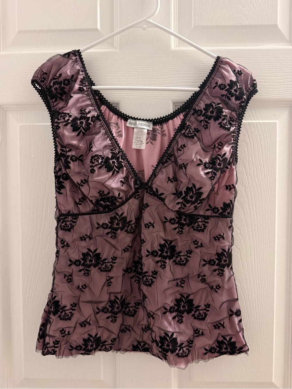 Body Central Pink Camisole with Black Floral Lace Trim